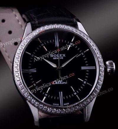 Swiss Quality Rolex Cellini Time Copy Watch SS Diamond Case